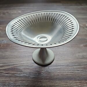 Vintage Towle Pewter Pedestal Dish Reticulated Rim Candy Compote Bowl Art Deco